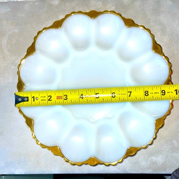 Fire King Milk Glass 22k Gold Deviled Egg Oyster Tray 10” Made by Anchor Hawking - Picture 6 of 6
